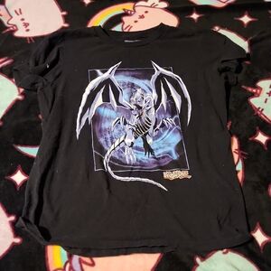 Hot Topic Black Tee with Blue and White Dragon Design